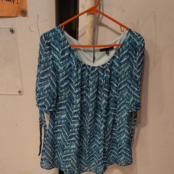 Sara Michelle Teal Chevron Blouse  Pullover Women 1X - Picture 1 of 3